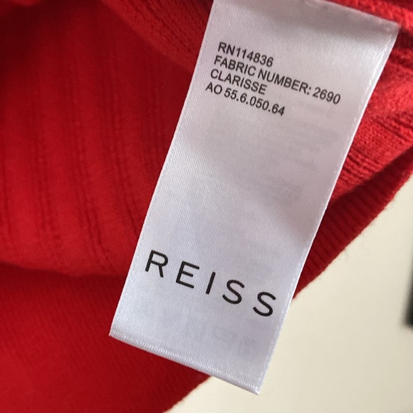 Reiss - Clarisse Red Ribbed Turtleneck Cotton Wool Blend Pullover Sweater - Picture 5 of 8
